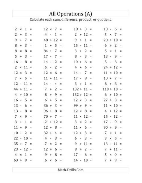 Mixed Operations Timed Test