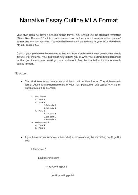 MLA Narrative Essay Outline