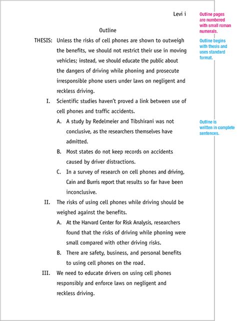 MLA Research Paper Outline Template 6