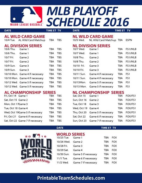 MLB Playoffs Schedule Printable