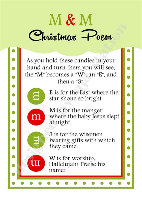 M&M Christmas Poem Printable