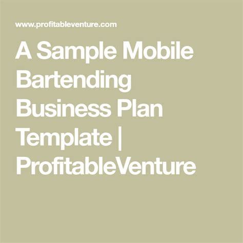 Mobile Bartending Business Plan