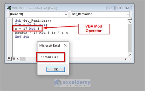 MOD Function Examples VBA