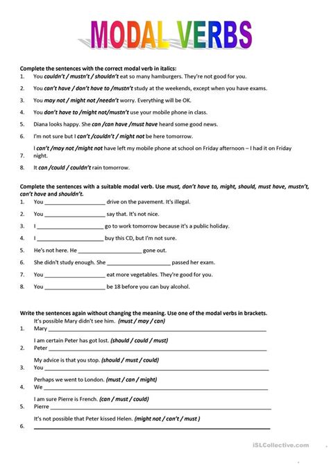 Modal Verbs Worksheets PDF