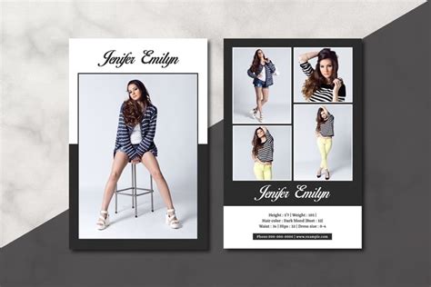 A model comp card template with different font styles