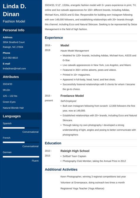 Modeling Resume Template Example 3