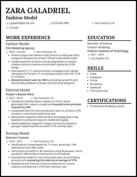 Modeling Resume Template for Teens