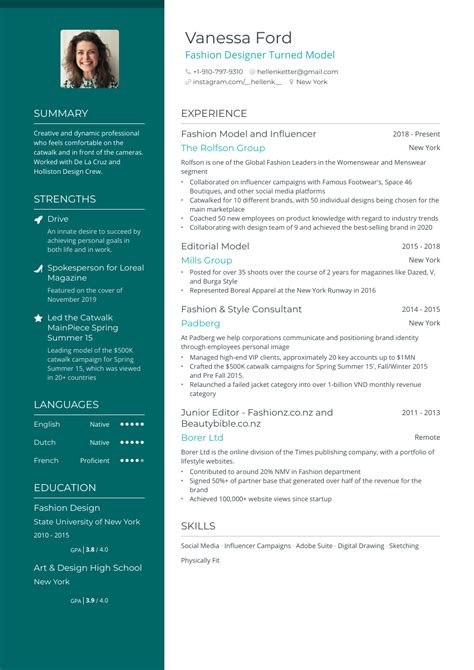 Modeling Resume Template Example 5