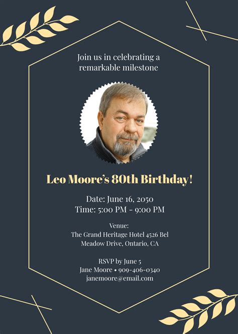 Modern 80th Birthday Invitation Template