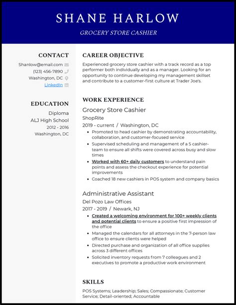 Modern Cashier Resume Template