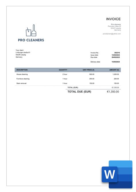 Modern Cleaning Service Invoice Template