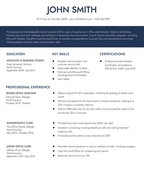 Modern clerical resume template