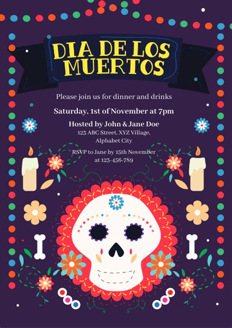 Modern Dia De Los Muertos Invitation Templates