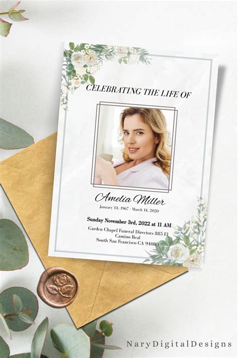 Modern funeral announcement card template