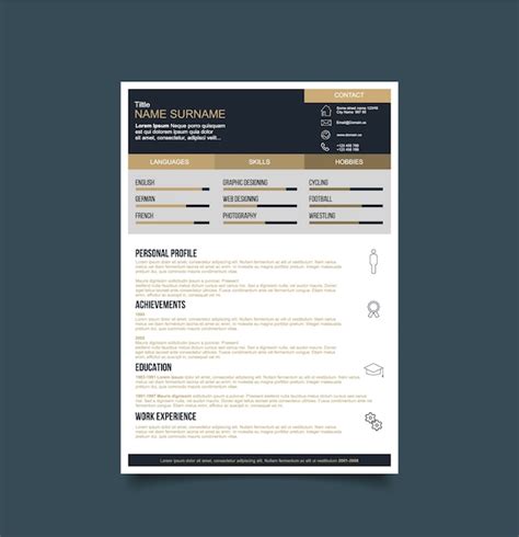 Modern Black and Gold Resume Template with Graphs