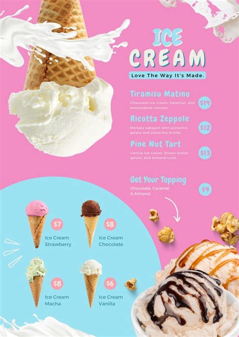 Modern ice cream menu template