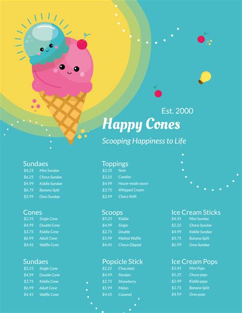 Modern ice cream menu template