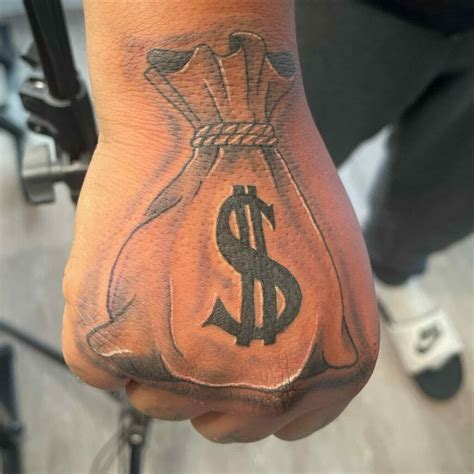 Modern money bag tattoos with abstract elements and bold colors