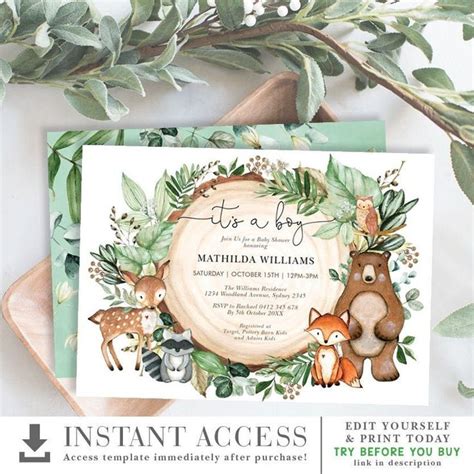 Modern Woodland Invitation Template