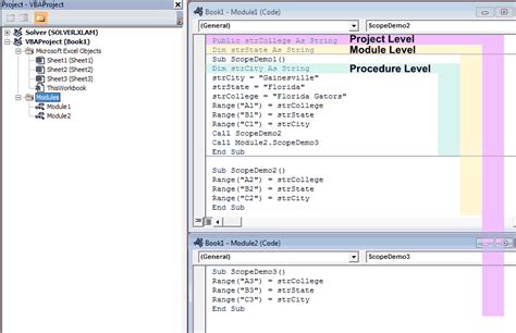 Illustration of module scope in VBA