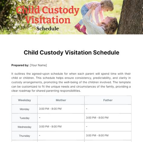 Image of a Monday and Tuesday with Dad custody schedule