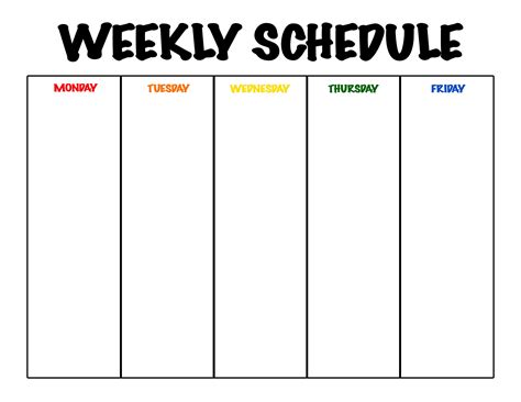 Monday to Friday Calendar Template