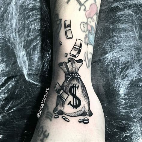 Money bag tattoos with bold colors and vibrant designs