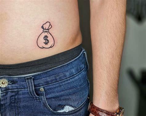 Money bag tattoos with intricate patterns and textures