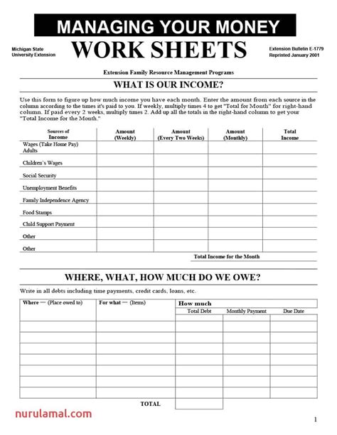 Money Management Worksheet Printables