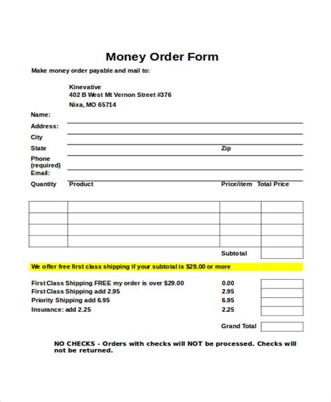 Image of money order form