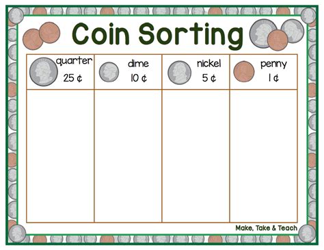 Money sorting worksheet for kids