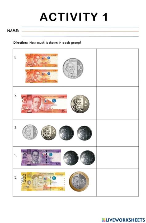 Money quiz worksheet