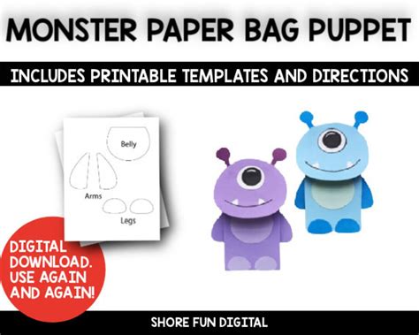 Monster Paper Bag Puppet Template Designs