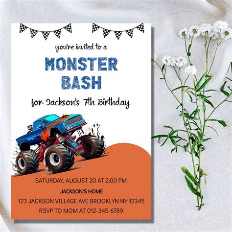 Monster Truck Birthday Invitation Template