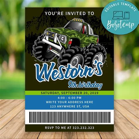 Monster Truck Birthday Invitation Designs