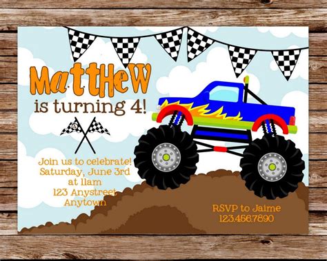 Monster Truck Birthday Party Invite