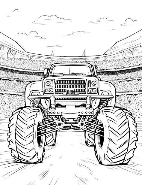 Monster truck coloring page with flames