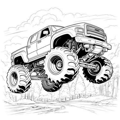 Monster truck coloring page with ramp