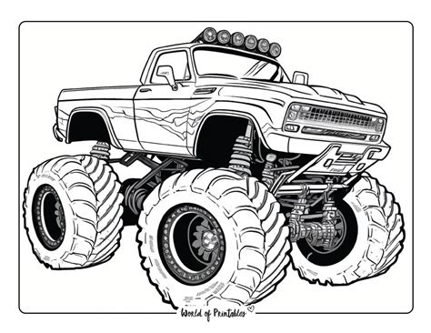 Monster truck coloring page with smoke