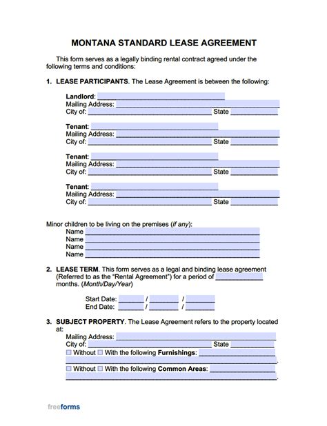 Montana Rental Agreement Template 1