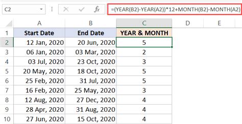 Month Calculation Formula Excel