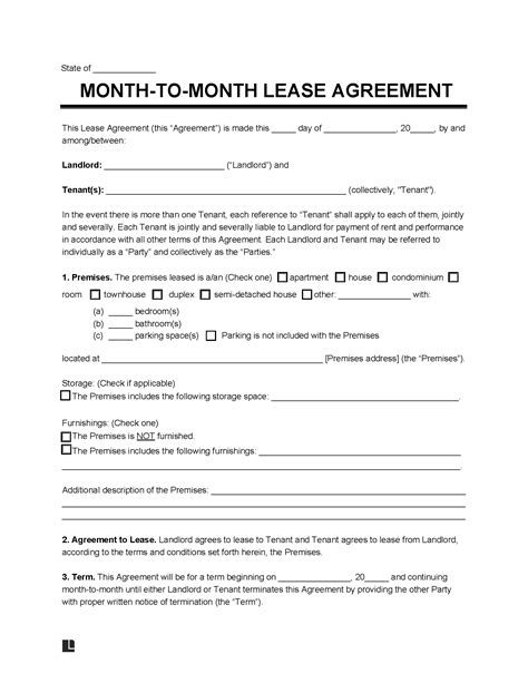 Month-to-Month Lease Agreement Template