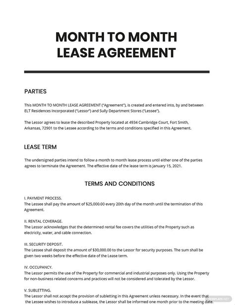 Month to Month Rental Agreement Sample