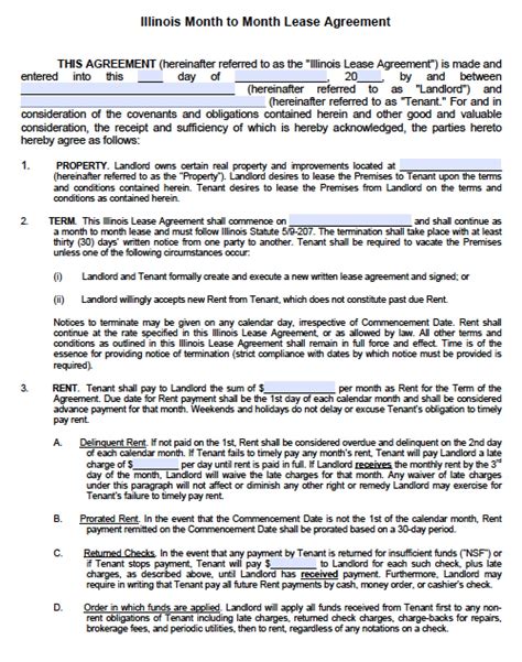 Month to Month Rental Agreement Template Illinois