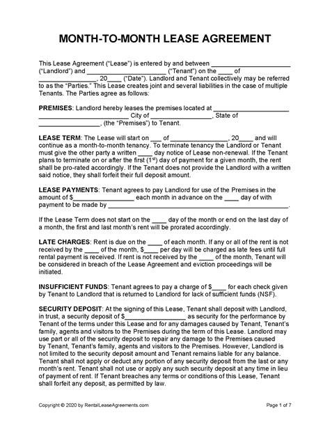 Month to Month Rental Agreement Template Microsoft Word