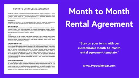 Month to Month Rental Agreement Template PDF