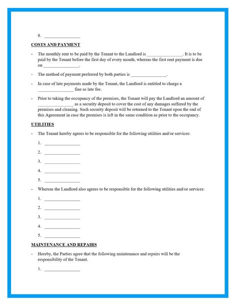 A sample month-to-month rental agreement template with maintenance and repairs