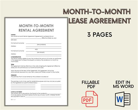 Month to Month Rental Agreement Template Word