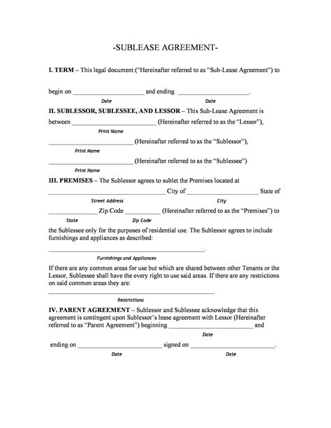 Month-to-Month Sublease Agreement Template