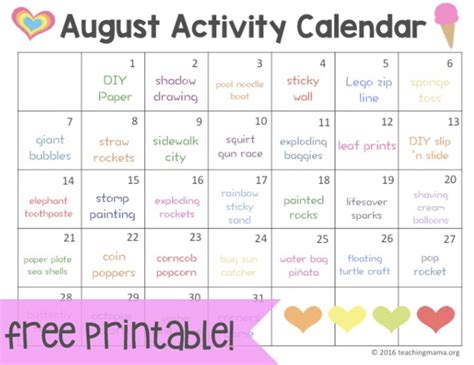 Monthly activity calendars